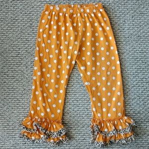 Girl's Orange White Polka Dot Ruffle Pants